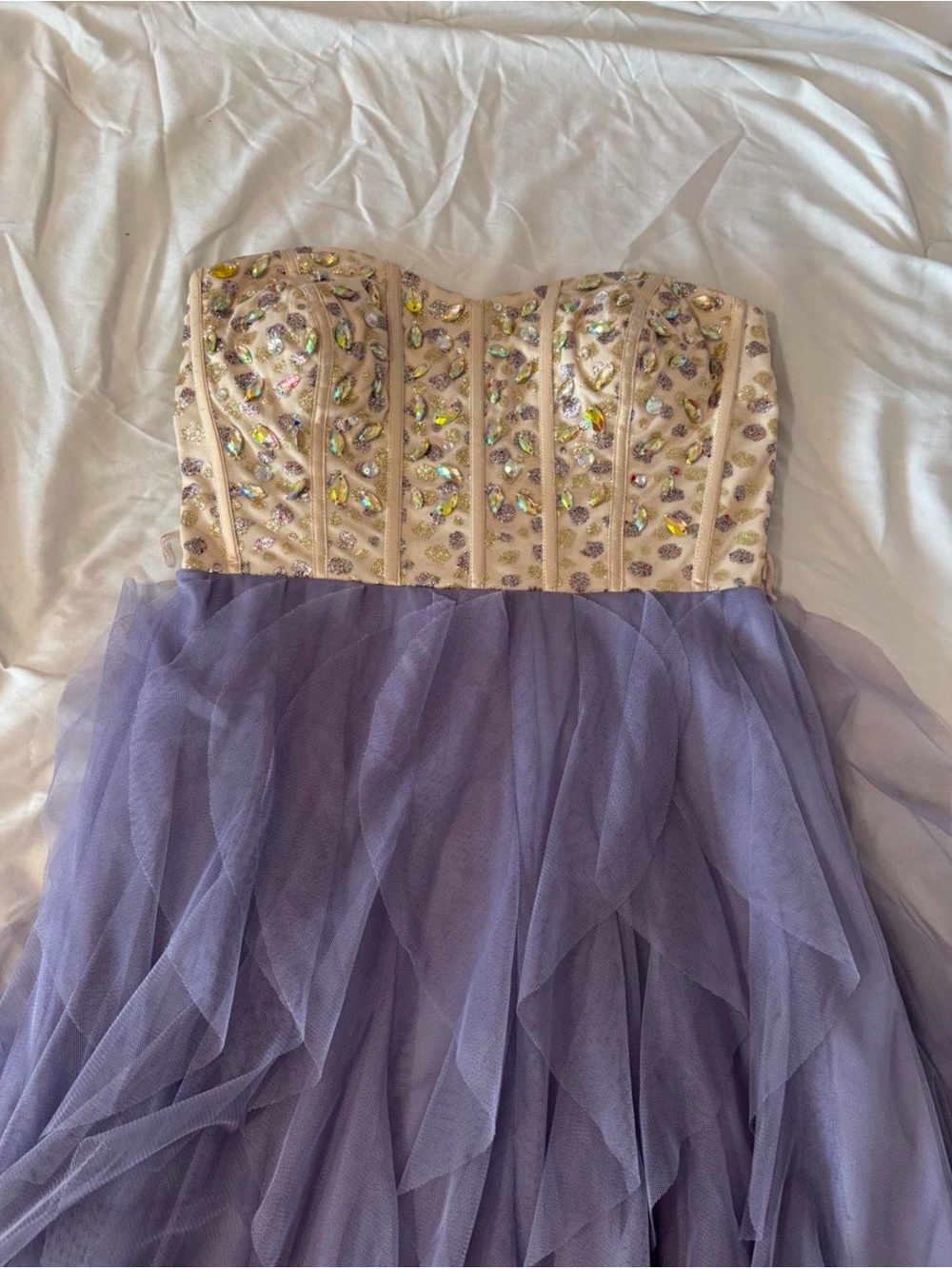 Teeze Me Lavender Tulle Prom Dress with Embellished Cream Bodice